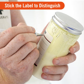 Writable adhesive label inside the container for color codes and dates.