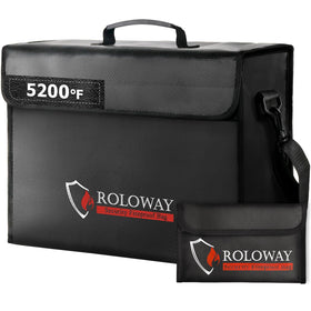 ROLOWAY large fireproof bag showing 5200°F insulation for valuable protection.