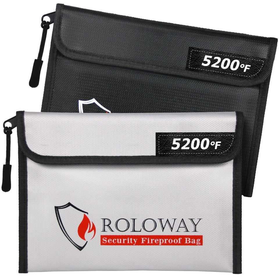 ROLOWAY fireproof bag close-up of the zippered seal for secure valuables.