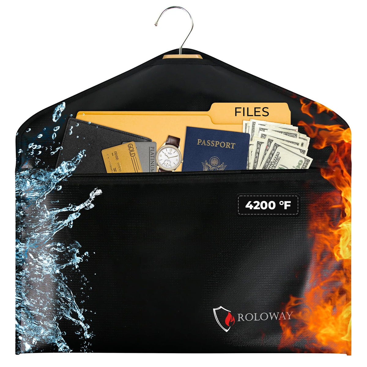 ROLOWAY hanger diversion safe tucked in a closet for discreet cash or valuables storage.