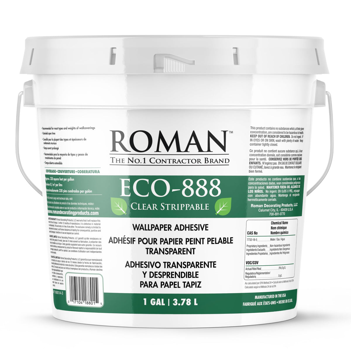 ROMAN ECO-888 clear adhesive bottle for smooth wallpaper mounting and precise coverage