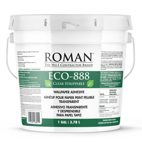 ROMAN ECO-888 clear adhesive bottle for smooth wallpaper mounting and precise coverage