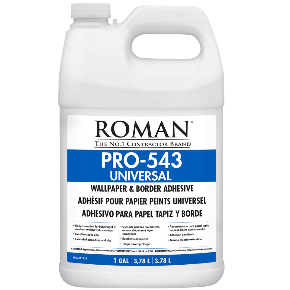 ROMAN PRO-543 universal border adhesive in a gallon, offering strong hold for borders.
