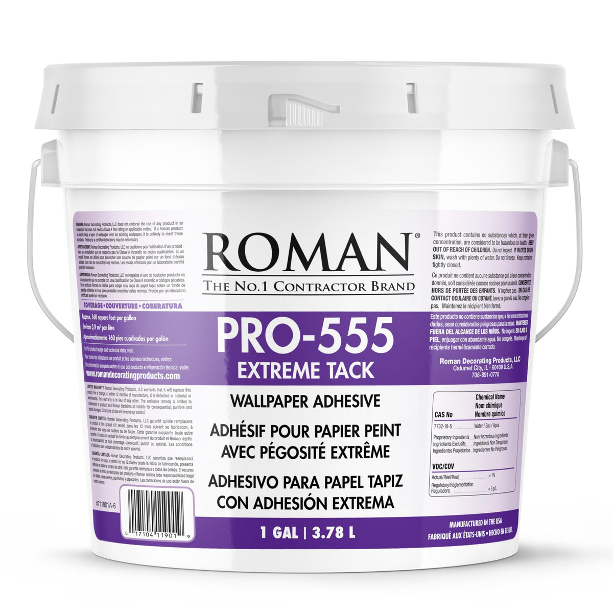 Roman PRO-555 Extreme Tack adhesive bottle demonstrates high tack for challenging surfaces.