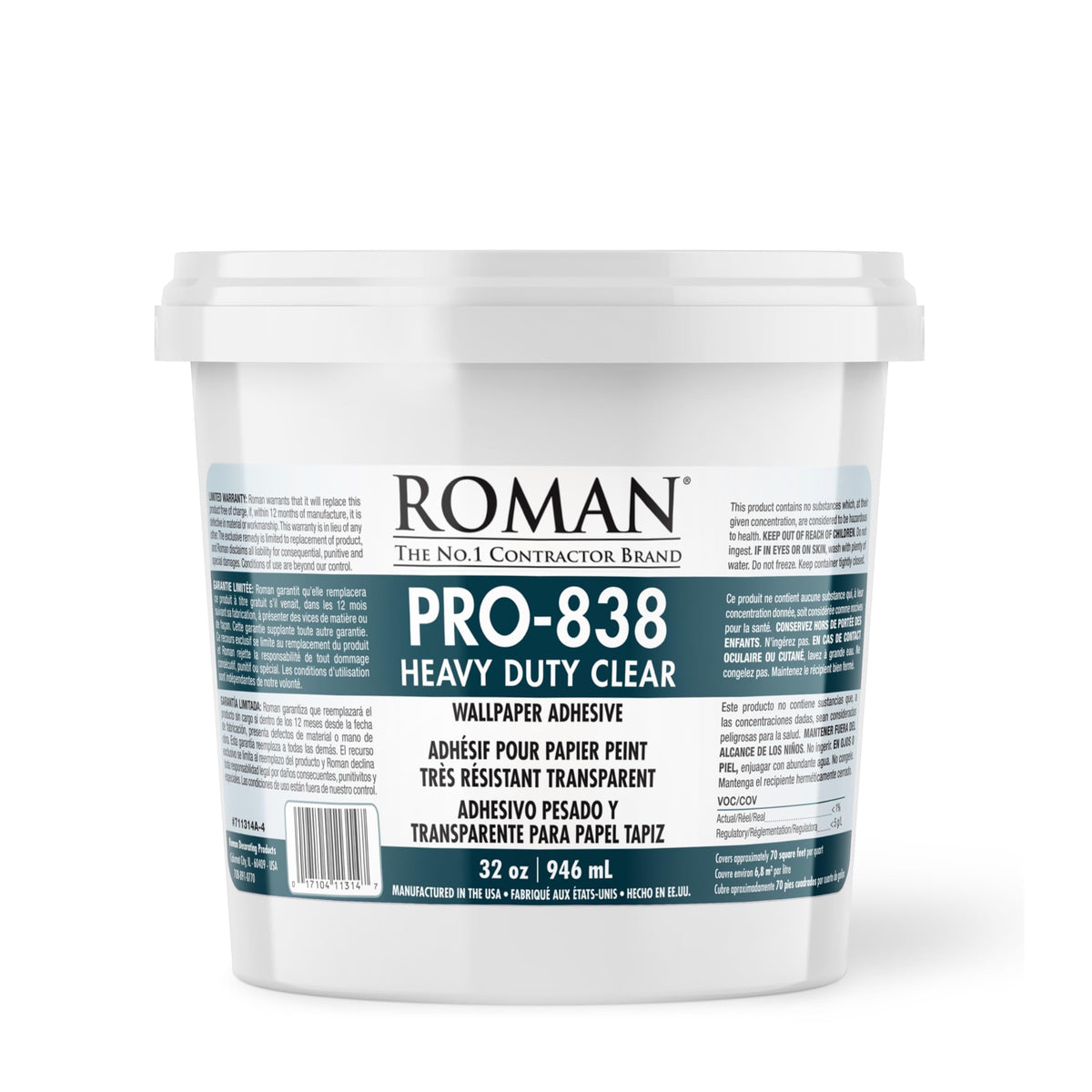 Roman PRO-838 heavy-duty adhesive demonstrates strong tack for medium to heavyweight wallpapers.