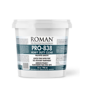 Roman PRO-838 heavy-duty adhesive demonstrates strong tack for medium to heavyweight wallpapers.