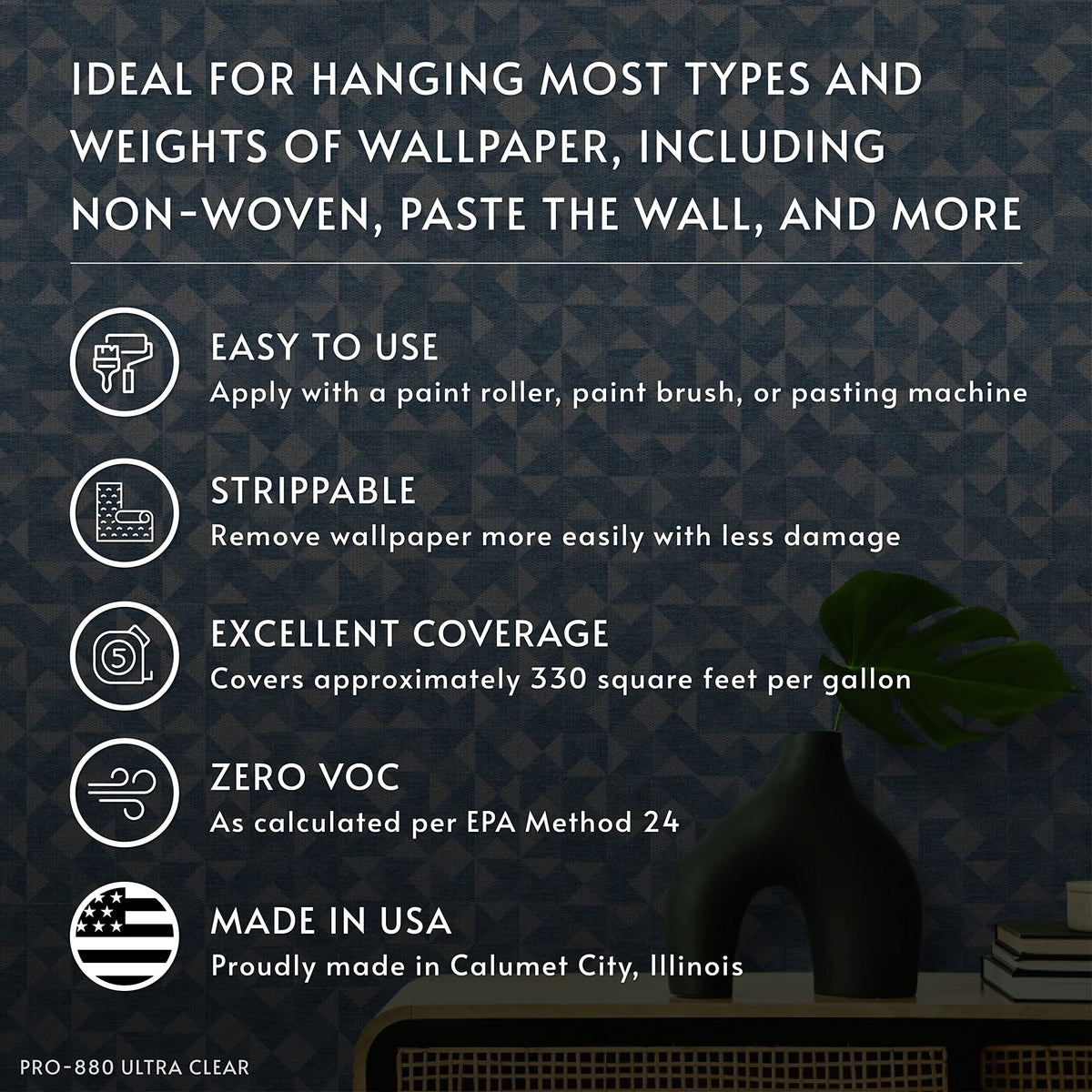 Roman PRO-880 fabric-backed wallcovering with strippable finish on durable surfaces.