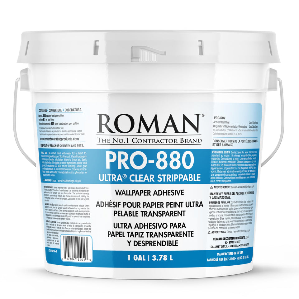 Roman PRO-880 adhesive bottle pour shows easy mixing for large wallcoverings