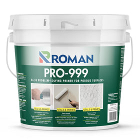Roman PRO-999 primer for drywall prep creates a ready surface for wallpaper.