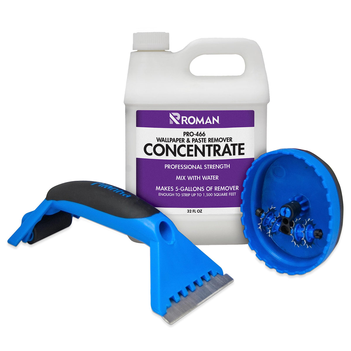 ROMAN wallpaper removal kit scorer tool with four blades for quick perforation.