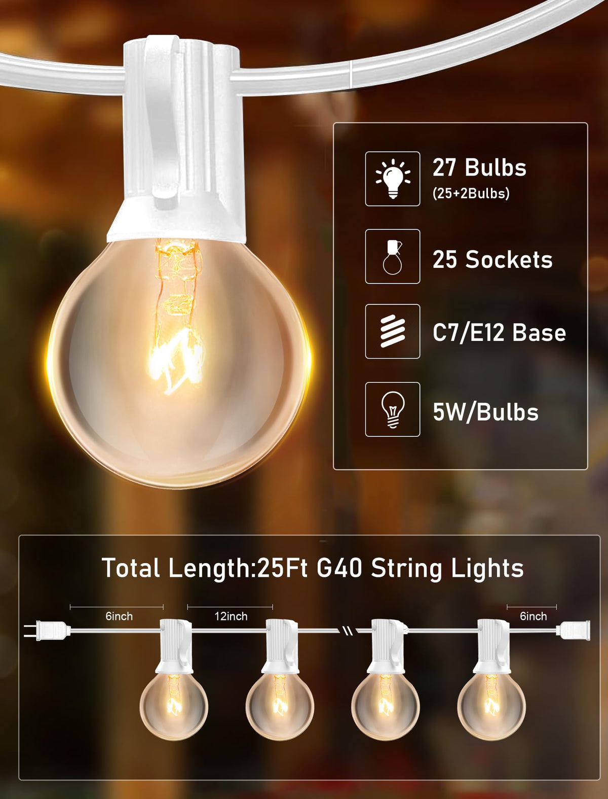 Romasaty G40 globe bulbs close-up showing clear glass and vintage charm for ambient lighting.