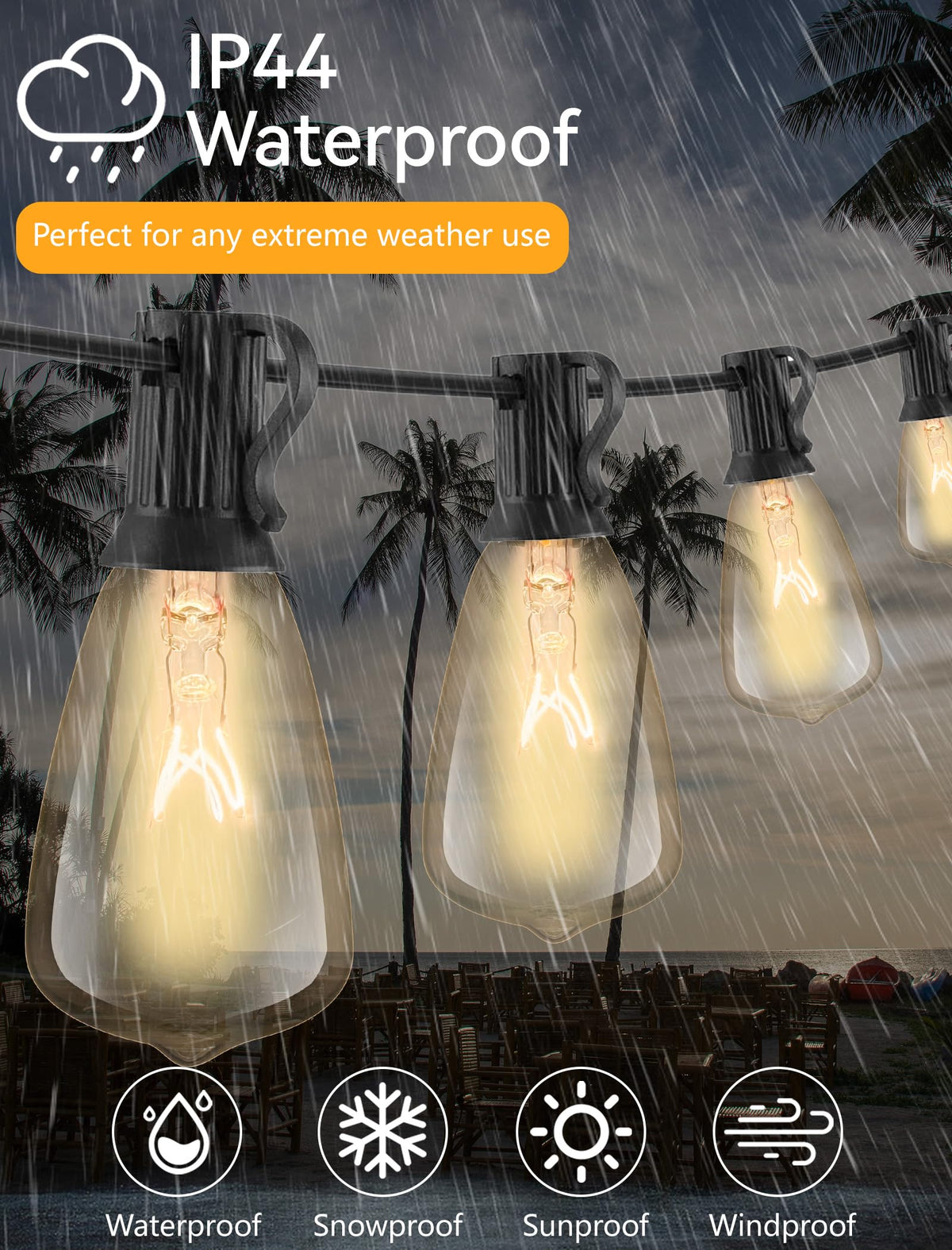 Romasaty outdoor patio lighting same ST35 bulb creating soft ambience