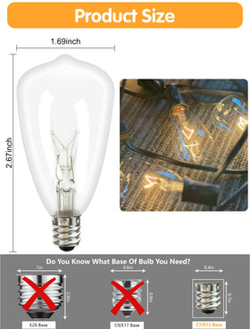Romasaty ST35 bulb with E12 base fits C7 sockets for retro decor