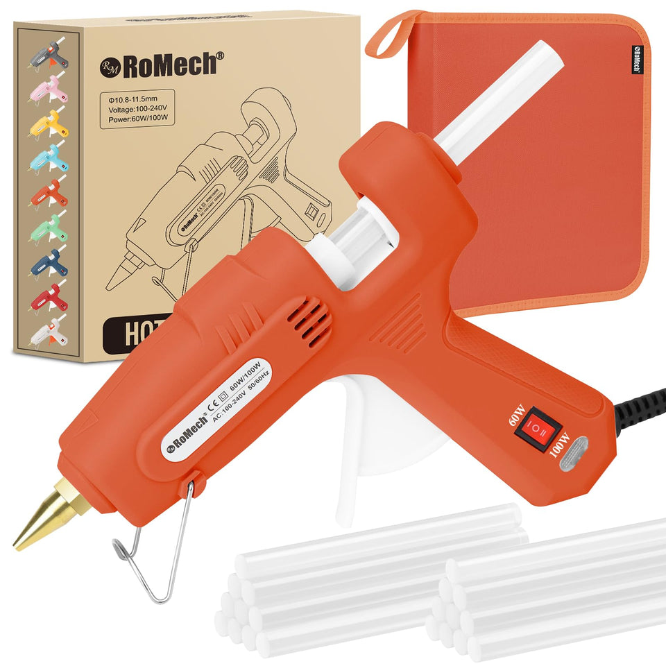 ROMECH full-size hot glue gun with dual power for versatile projects and quick preheat