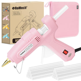 ROMECH full-size hot glue gun in pink with dual power for versatile projects.