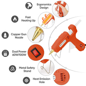 ROMECH glue gun displaying 60W/100W settings for delicate to heavy bonding