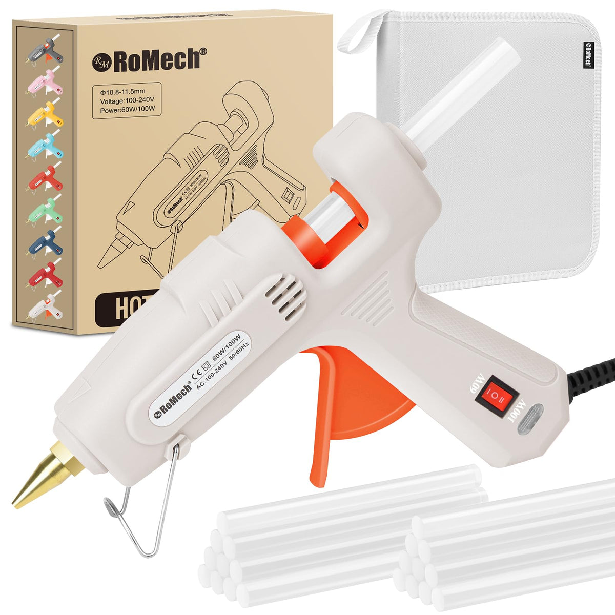 ROMECH glue gun dual-temperature controls for crafting and repairs