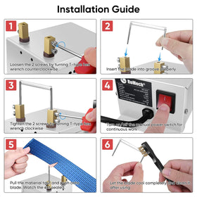 ROMECH industrial-grade tool for cutting webbing, belting, and rope with clean edges.