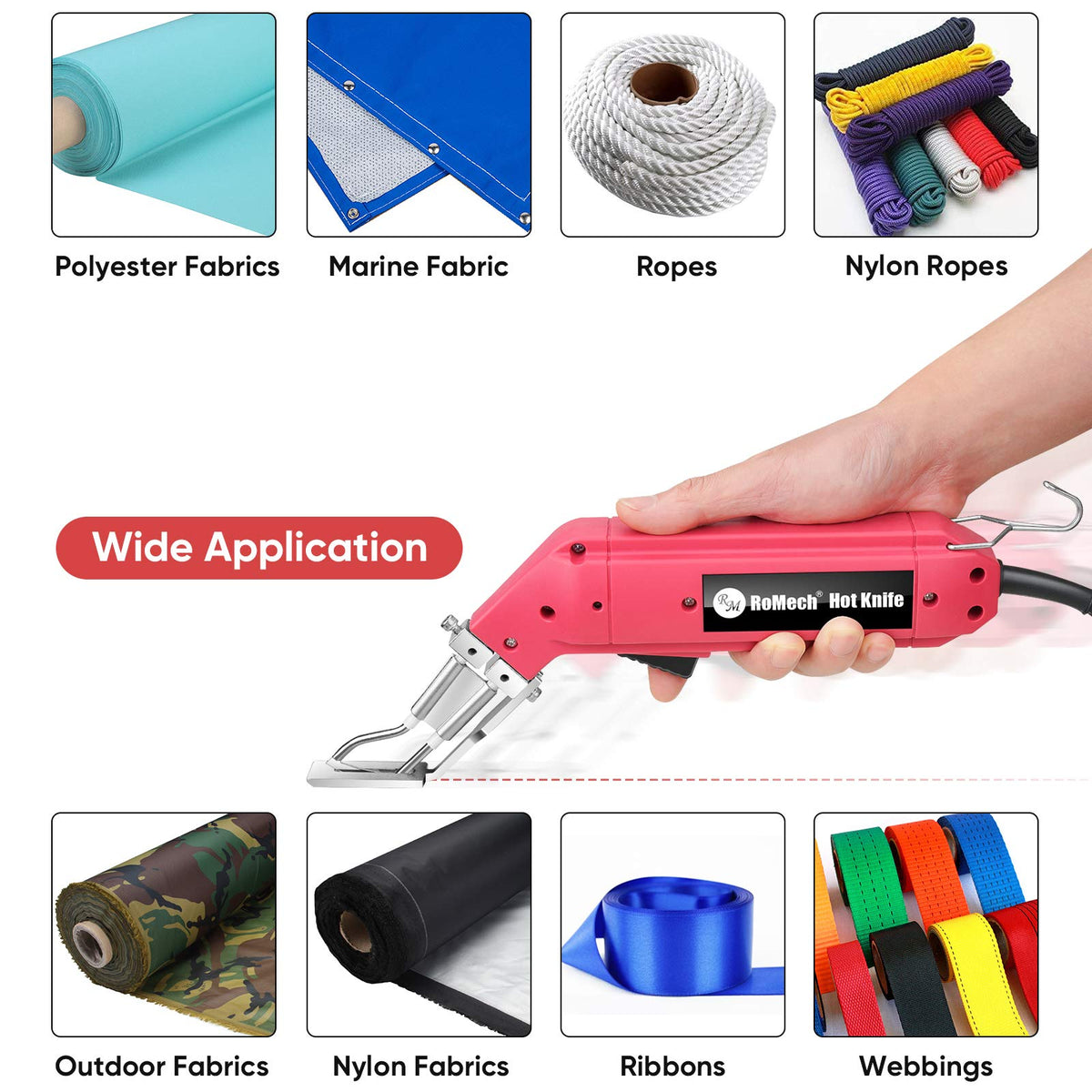 ROMECH pro electric hot knife heats quickly for fast edge sealing.