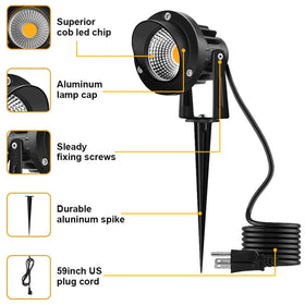 Romwish LED landscape spotlight 10W durable die-cast aluminum construction for outdoors.