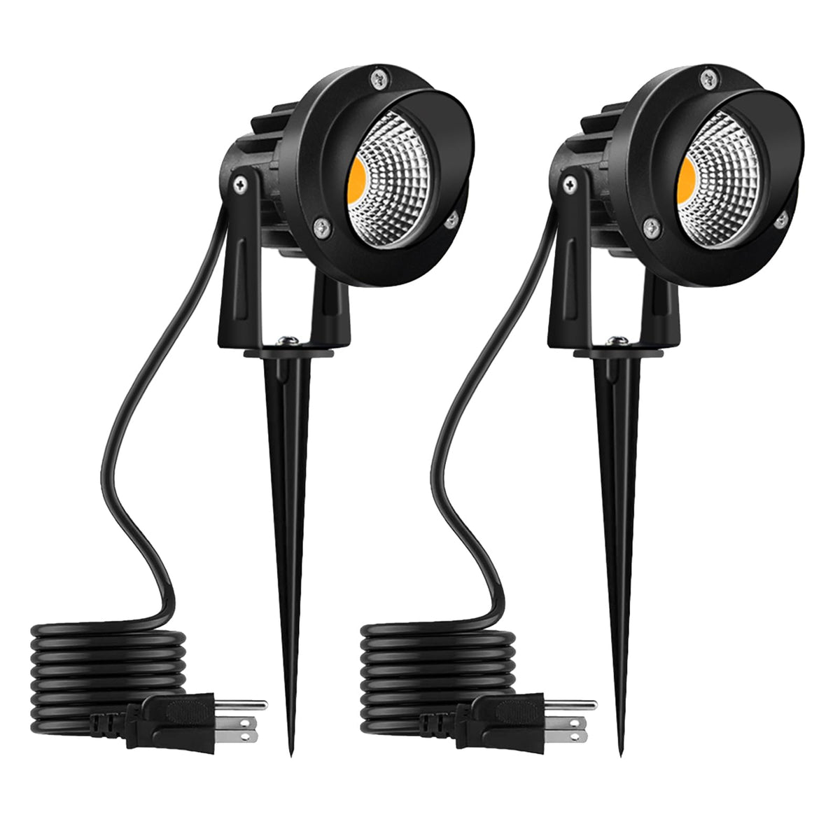 Romwish LED landscape spotlight 10W front view highlighting walkways with warm 3000K light.