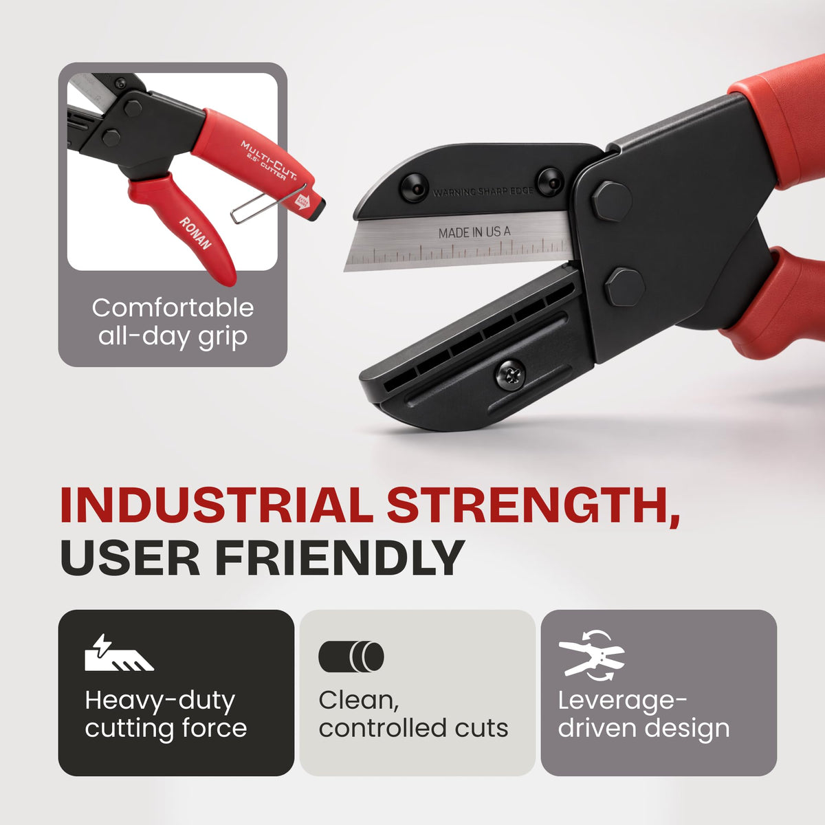 Ronan Multi-Cut ergonomic grip reduces fatigue during long use sessions.