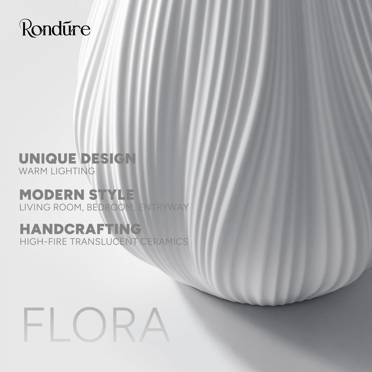 RONDURE warm glow evenly lights a reading nook or bedside table.