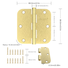 RONESS brushed gold door hinges 5-8-radius rounded close-up demonstrates durable steel construction