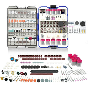 RONGDA 652-piece rotary tool kit case open with versatile attachments for DIY projects.