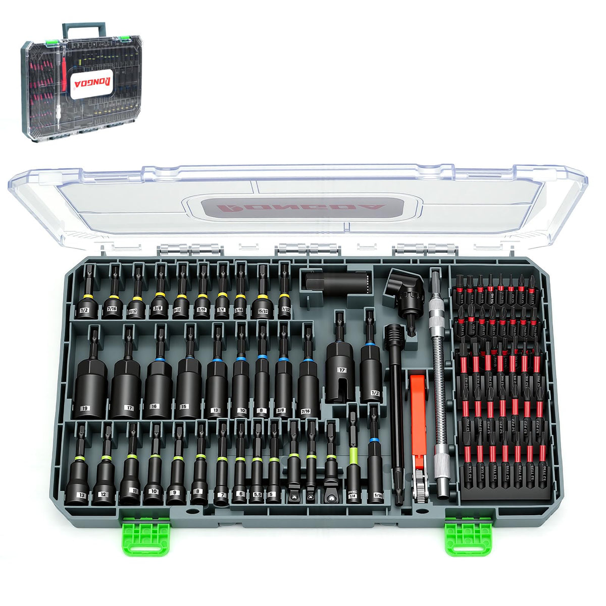 Rongda 86-piece magnetic impact set case provides organized storage and quick access.