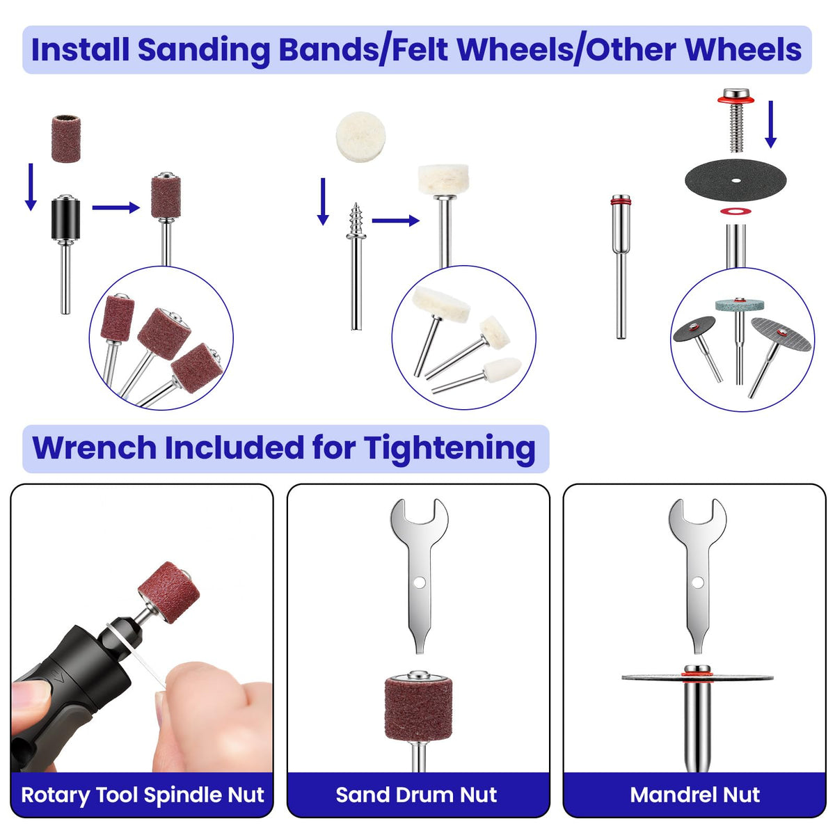 RONGDA nylon and brass brushes tackle cleaning and rust removal.