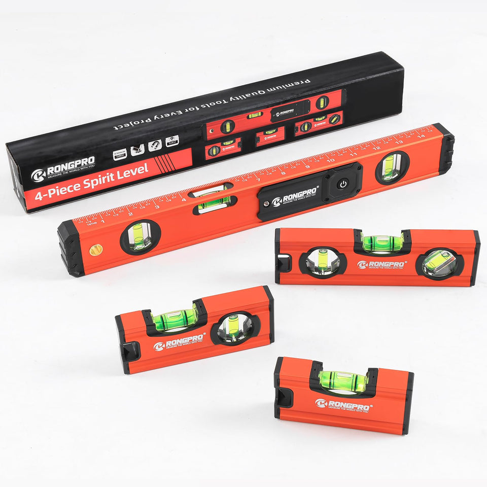 RONGPRO 16-inch light level for precise alignment in dim spaces.