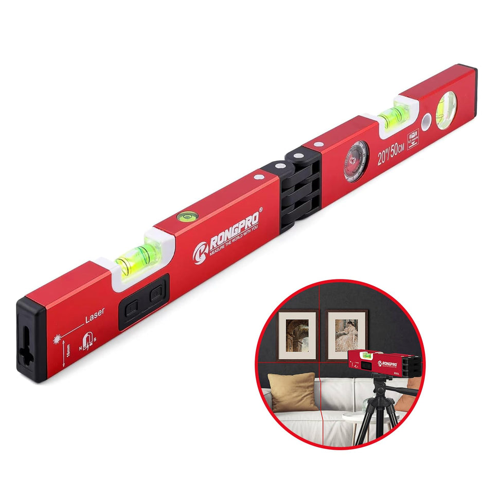 RONGPRO 20-Inch foldable level with magnetic beam for quick alignment.