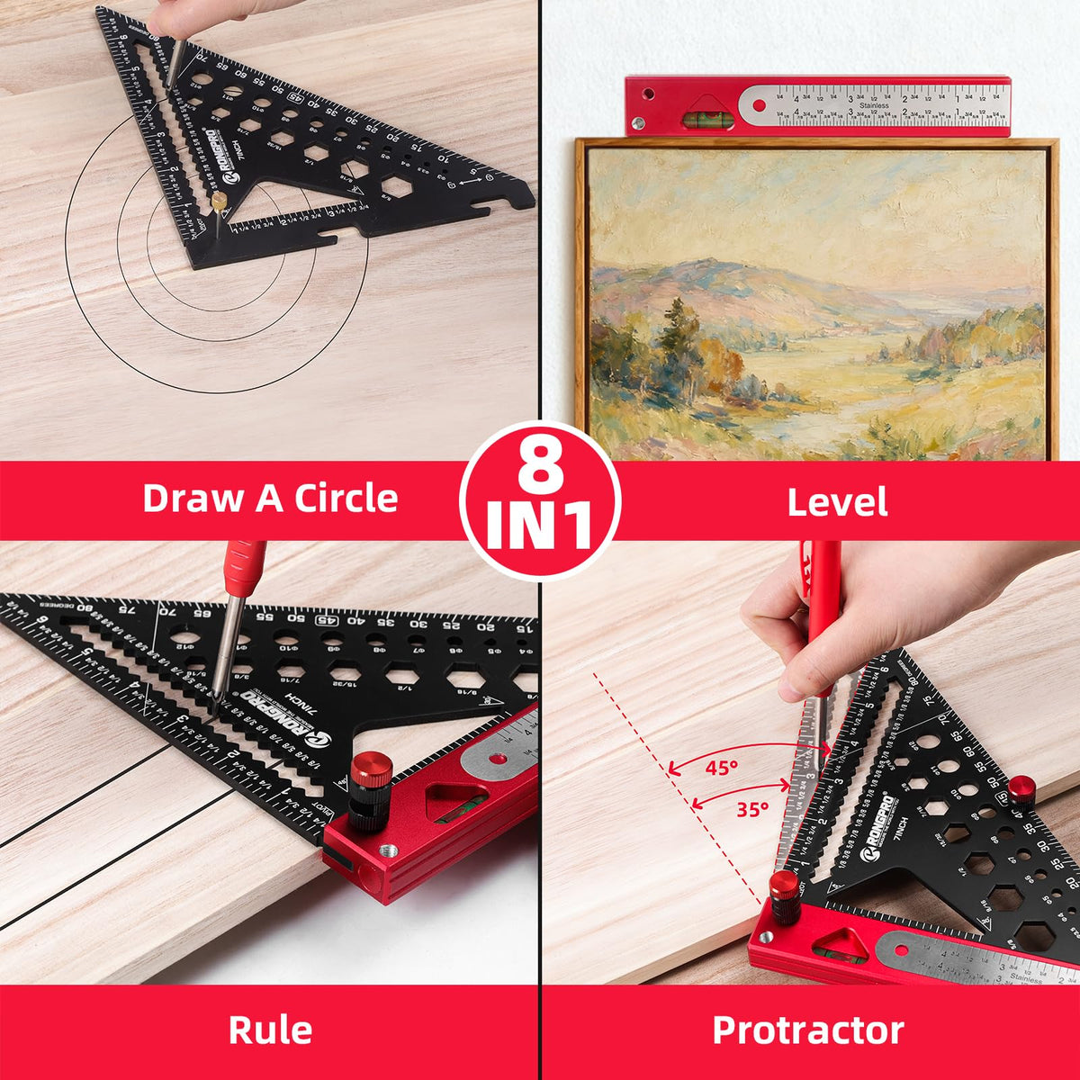Rongpro 8-in-1 bubble level for quick level checks