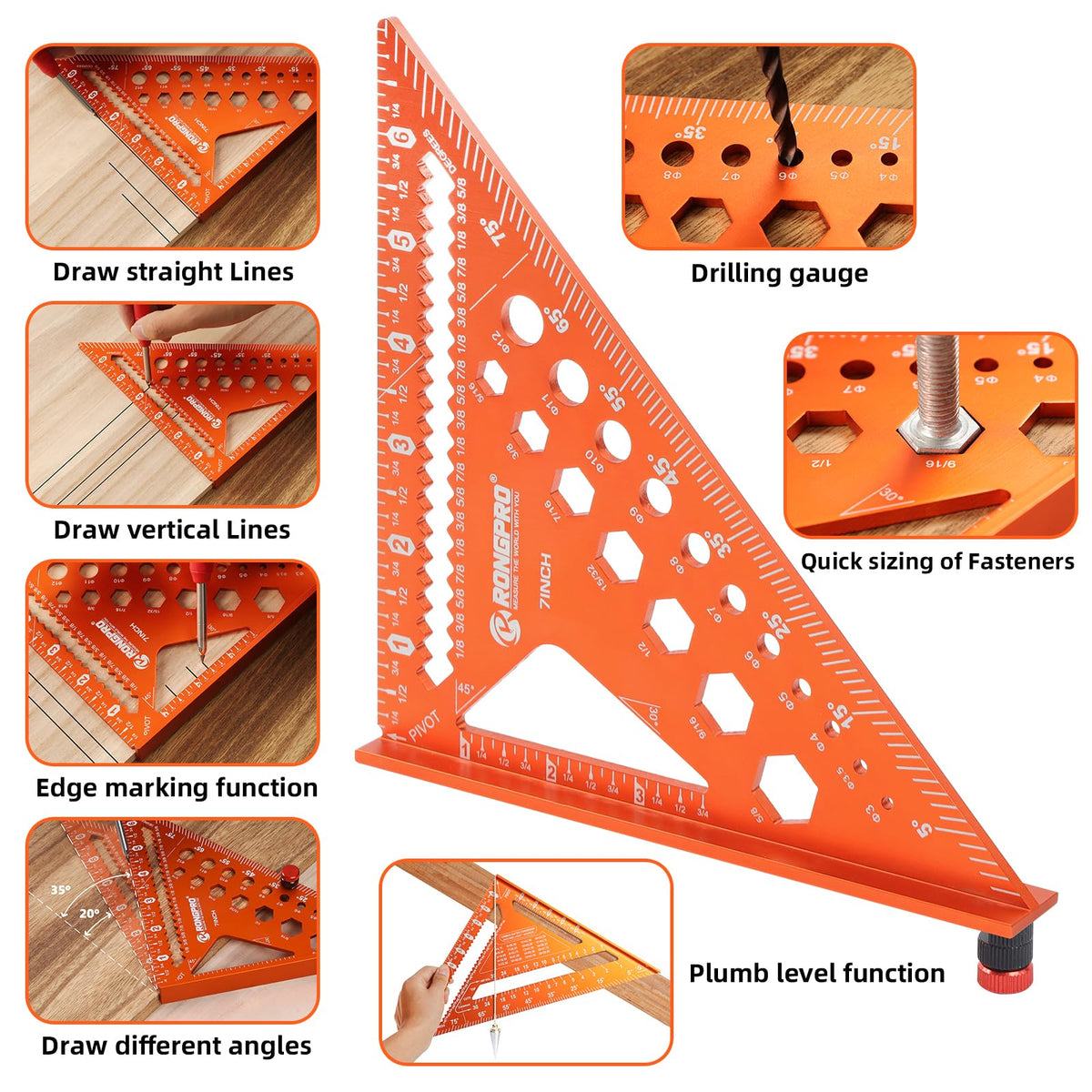 RONGPRO tools serving as protractor and saw guide in projects