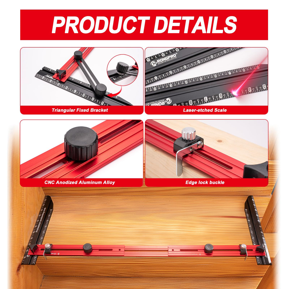 RONGPRO wide-application red tool suits treads, risers, windowsills, and cabinets