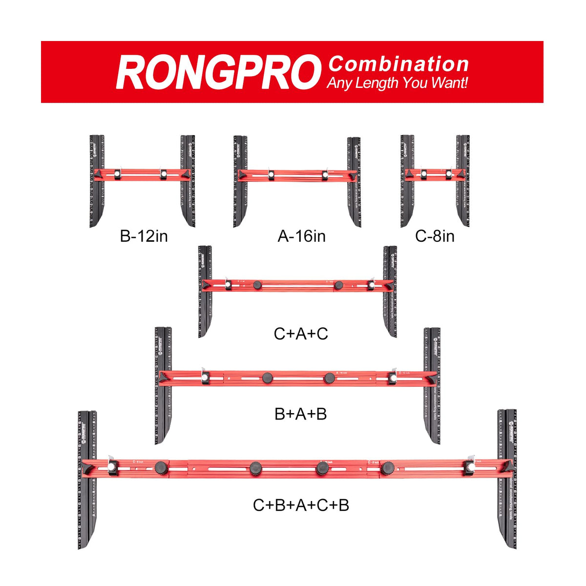 RONGPRO stair tread template tool sliding-rods red adapts to various stair widths