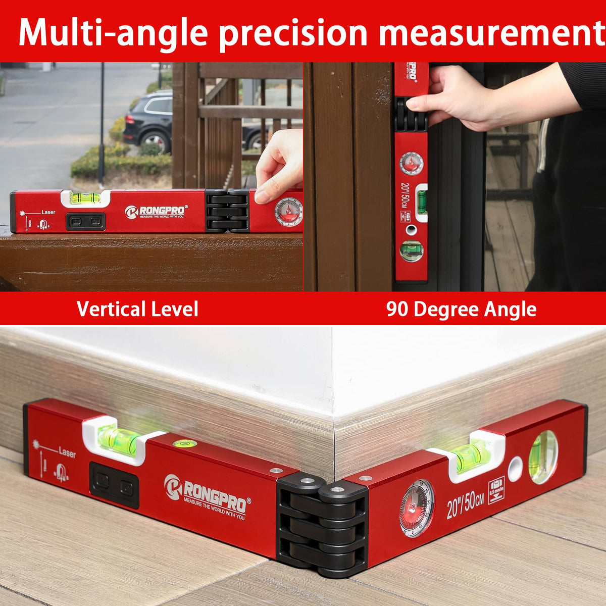 RONGPRO vertical line with level magnet supports vertical alignment.