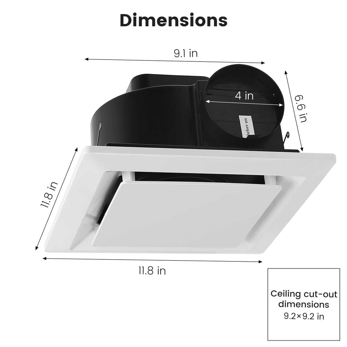 Roodike exhaust fan's 4-inch duct collar for easy venting