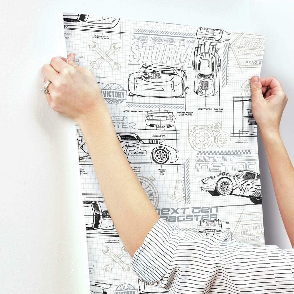 RoomMates Disney Cars Schematic wallpaper blueprints for a bold, removable backdrop