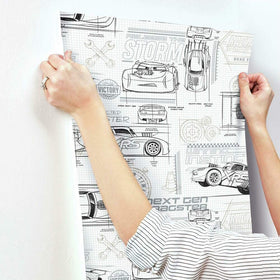 RoomMates Disney Cars Schematic wallpaper blueprints for a bold, removable backdrop