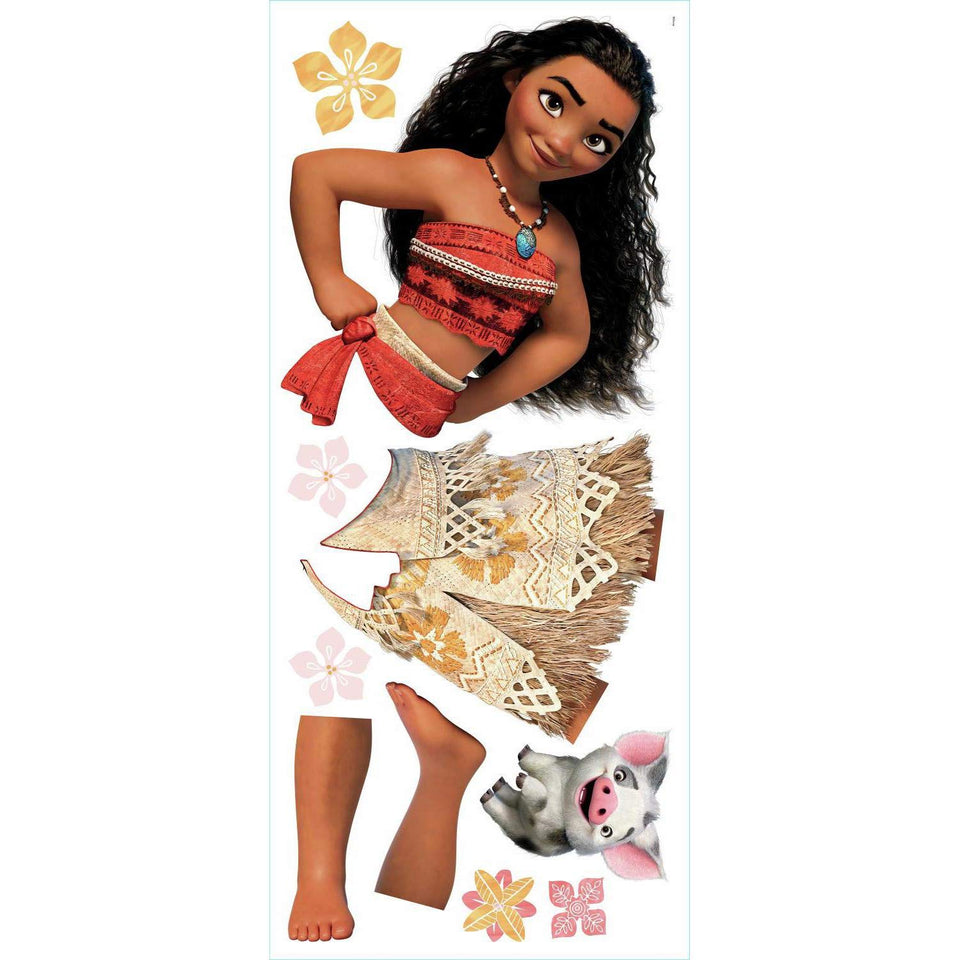 RoomMates Disney Moana giant wall decals form a life-size Moana scene for quick decor.