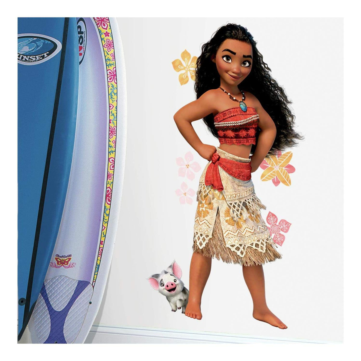 RoomMates Moana decals with Pua add playful, removable wall art that’s easy to reposition.
