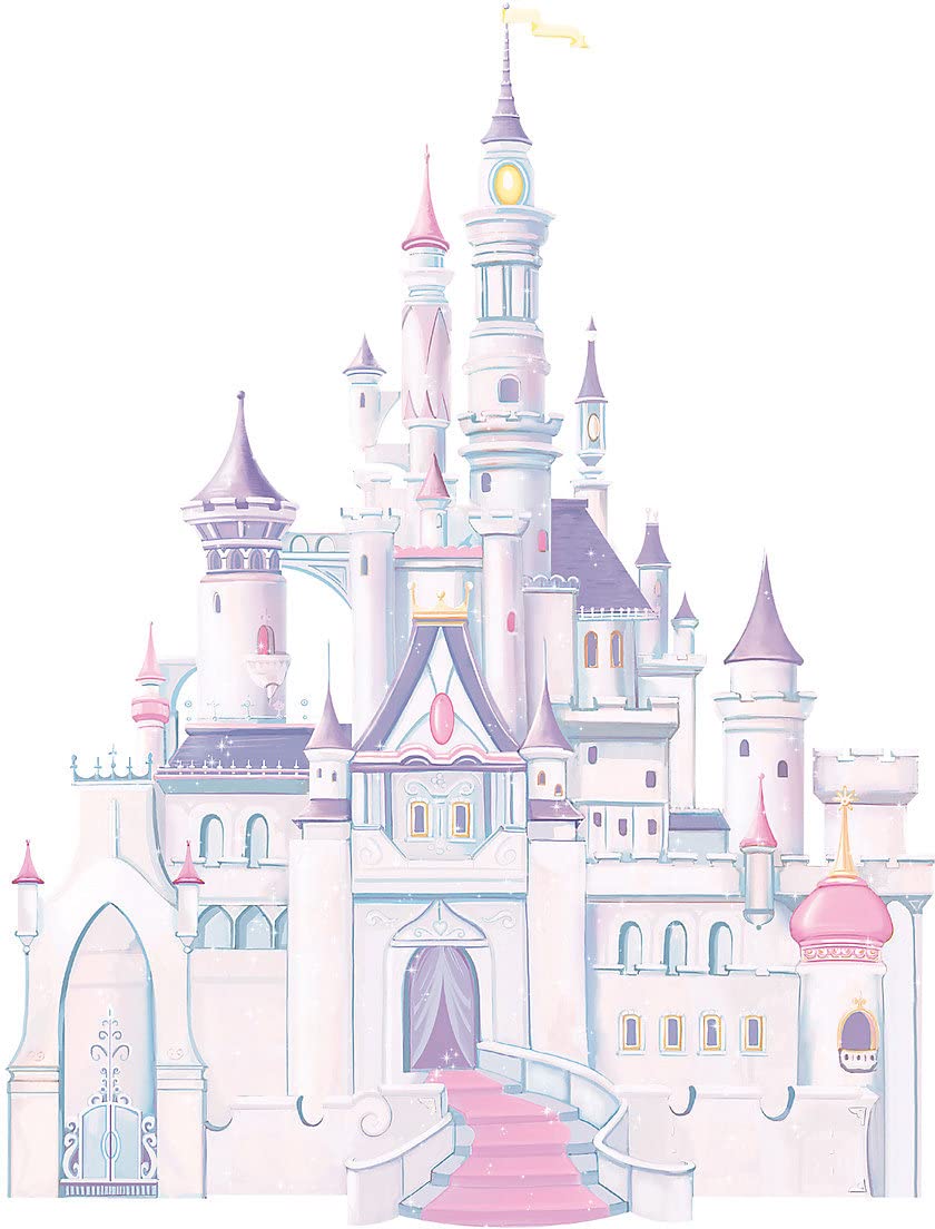RoomMates Disney Princess Castle wall decal assembled on wall for magical bedroom decor.