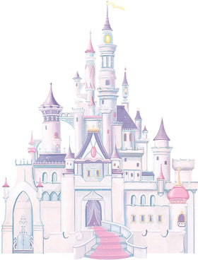 RoomMates Disney Princess Castle wall decal assembled on wall for magical bedroom decor.