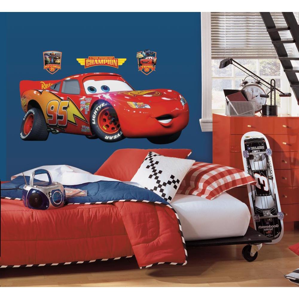 RoomMates Lightning McQueen wall decal adds Cars action to smooth walls