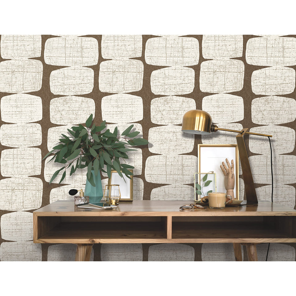 RoomMates RMK12349PL beads wallpaper roll close-up, easy peel-and-stick application.