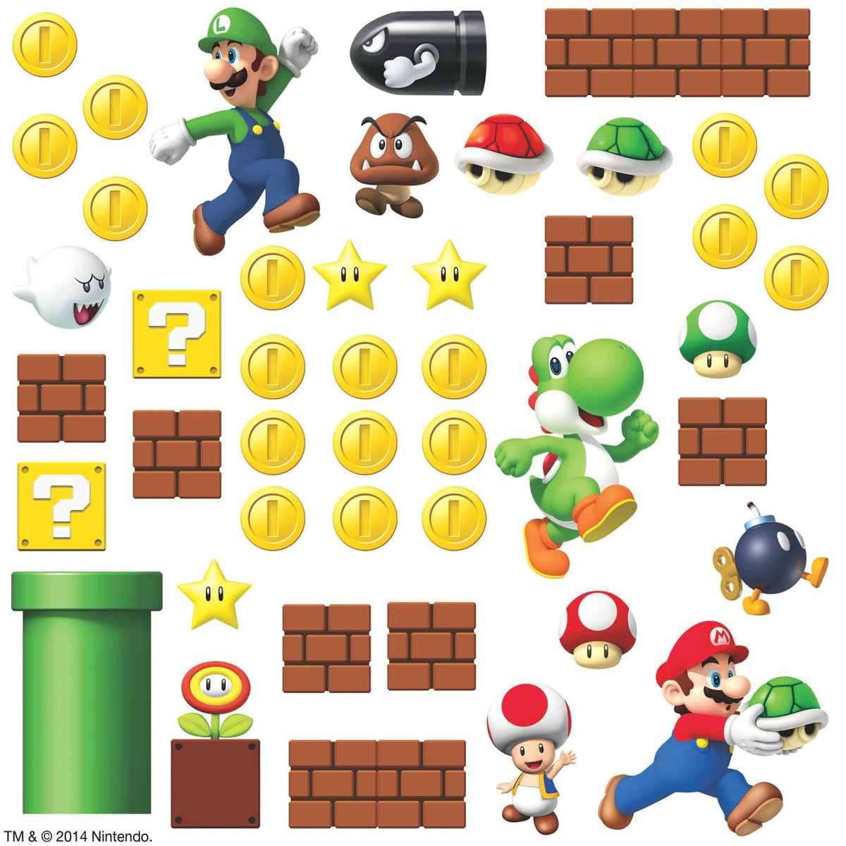 RoomMates Nintendo Mario decals featuring characters for quick wall decor.