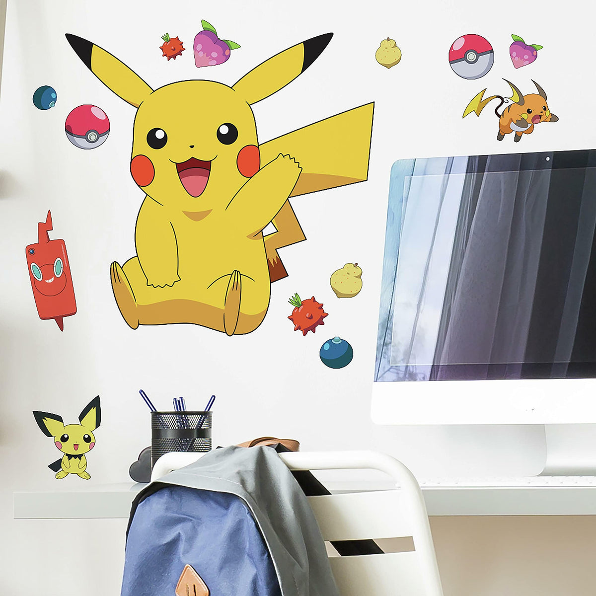 Includes 13 bonus decals for customizable Pokemon wall compositions.