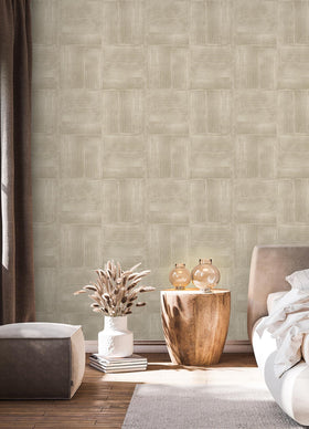 RoomMates taupe dimensional wallpaper removable feature with residue-free removal.